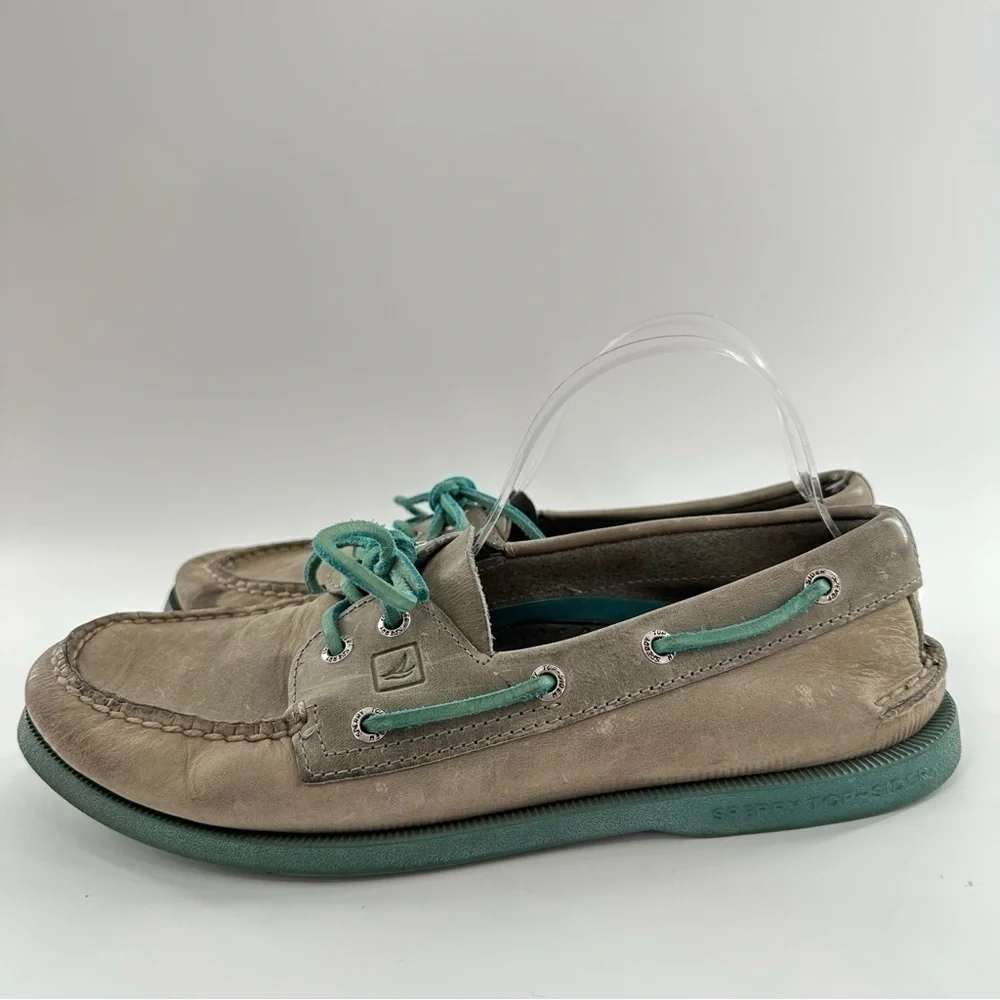 Sperry topsiders mens boat shoes size 9 gray teal leather preppy